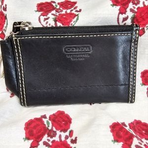 COACH vintage black leather coin purse card case wallet keychain